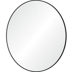 a round mirror with black frame