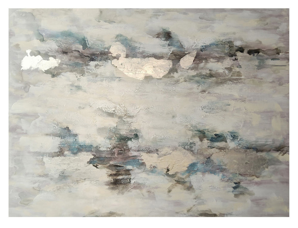 Hand painted abstract canvas wall art in blue, gray, and silver colors