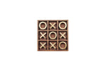 Wooden tic-tac-toe game set on a white background