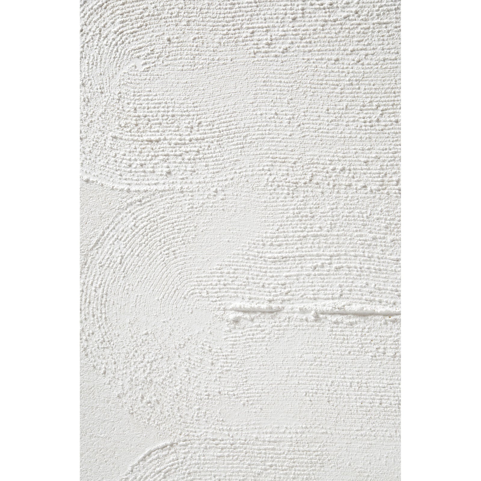 A minimalistic textured canvas painting in a black frame, predominantly white color